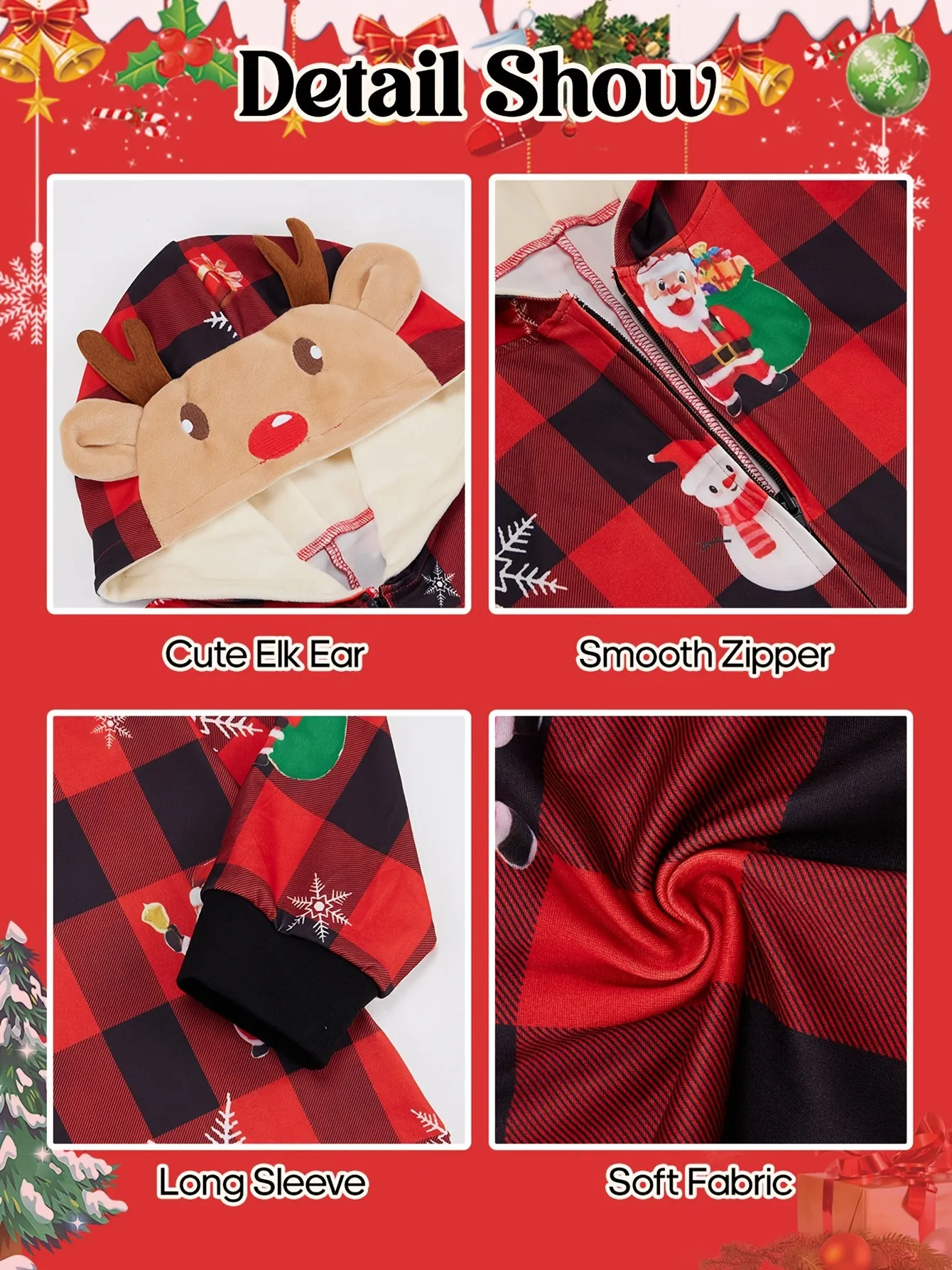 Cozy Christmas Couple's Hooded Onesie Pajamas - Plaid, Zip-Up, Long Sleeve Sleepwear Set for Men