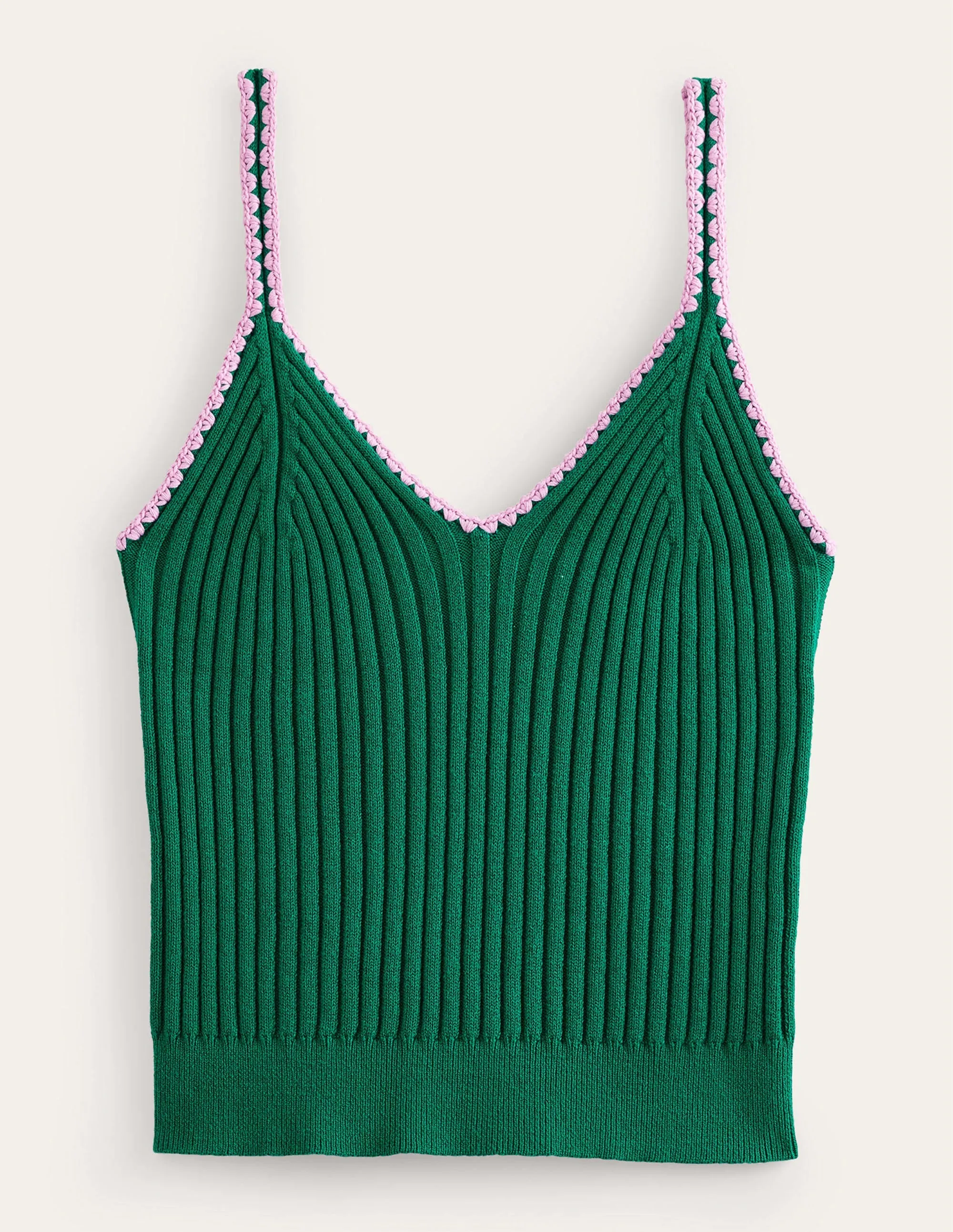 Crochet-Trim Knit Crop Vest-Bright Emerald