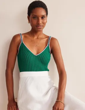 Crochet-Trim Knit Crop Vest-Bright Emerald