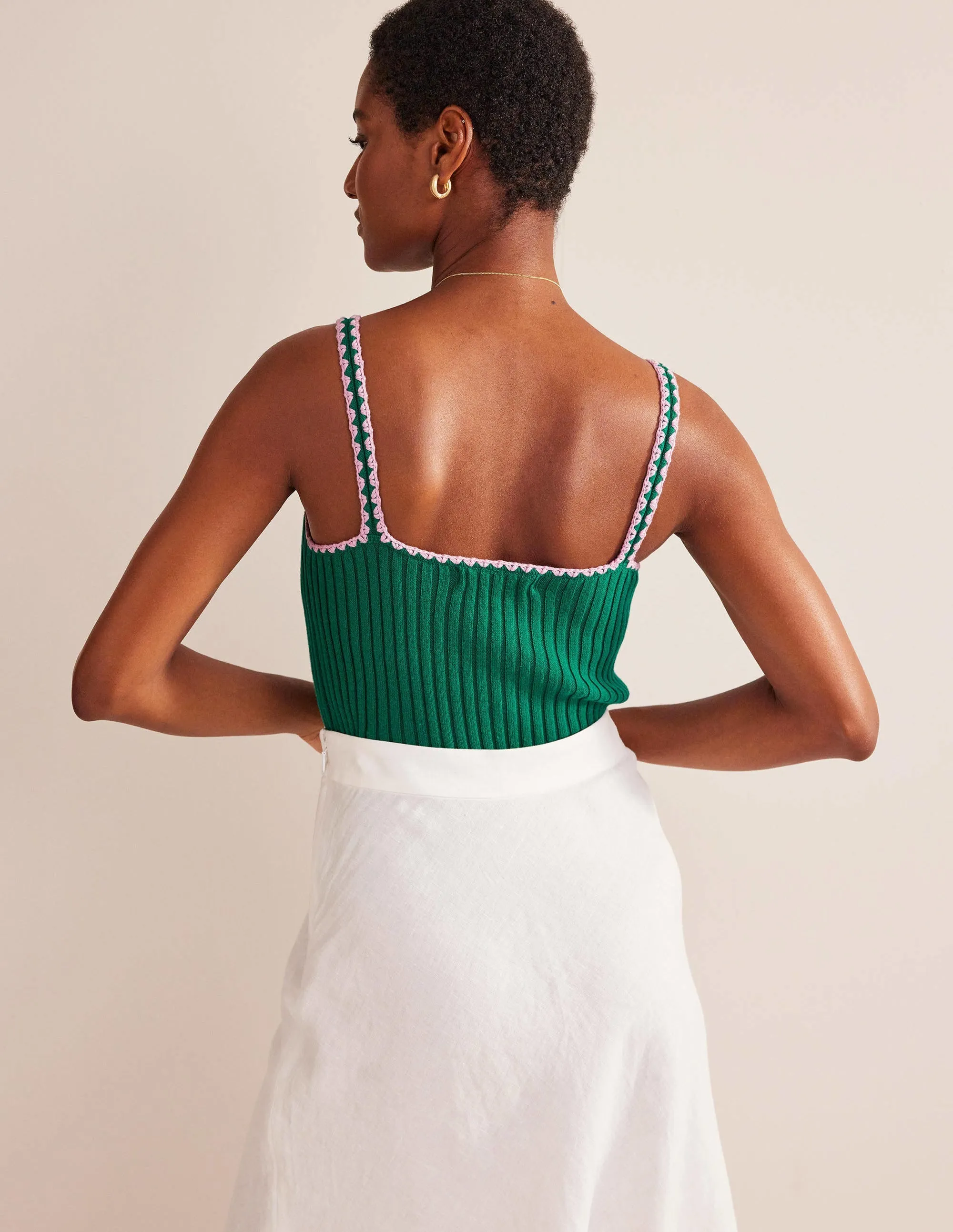 Crochet-Trim Knit Crop Vest-Bright Emerald