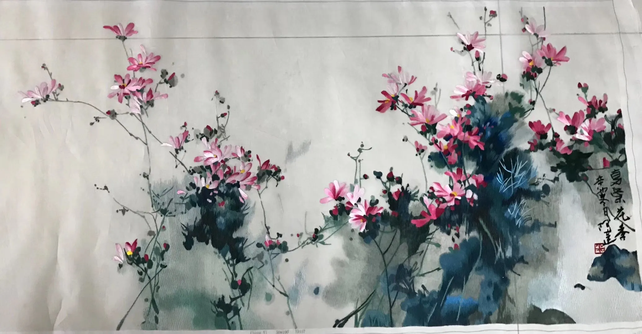 Delicate Hand Suzhou Embroidery Art:birds branch peony bamboo 100cm 3918