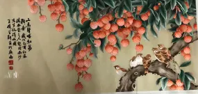 Delicate Hand Suzhou Embroidery Art:birds branch peony bamboo 100cm 3918