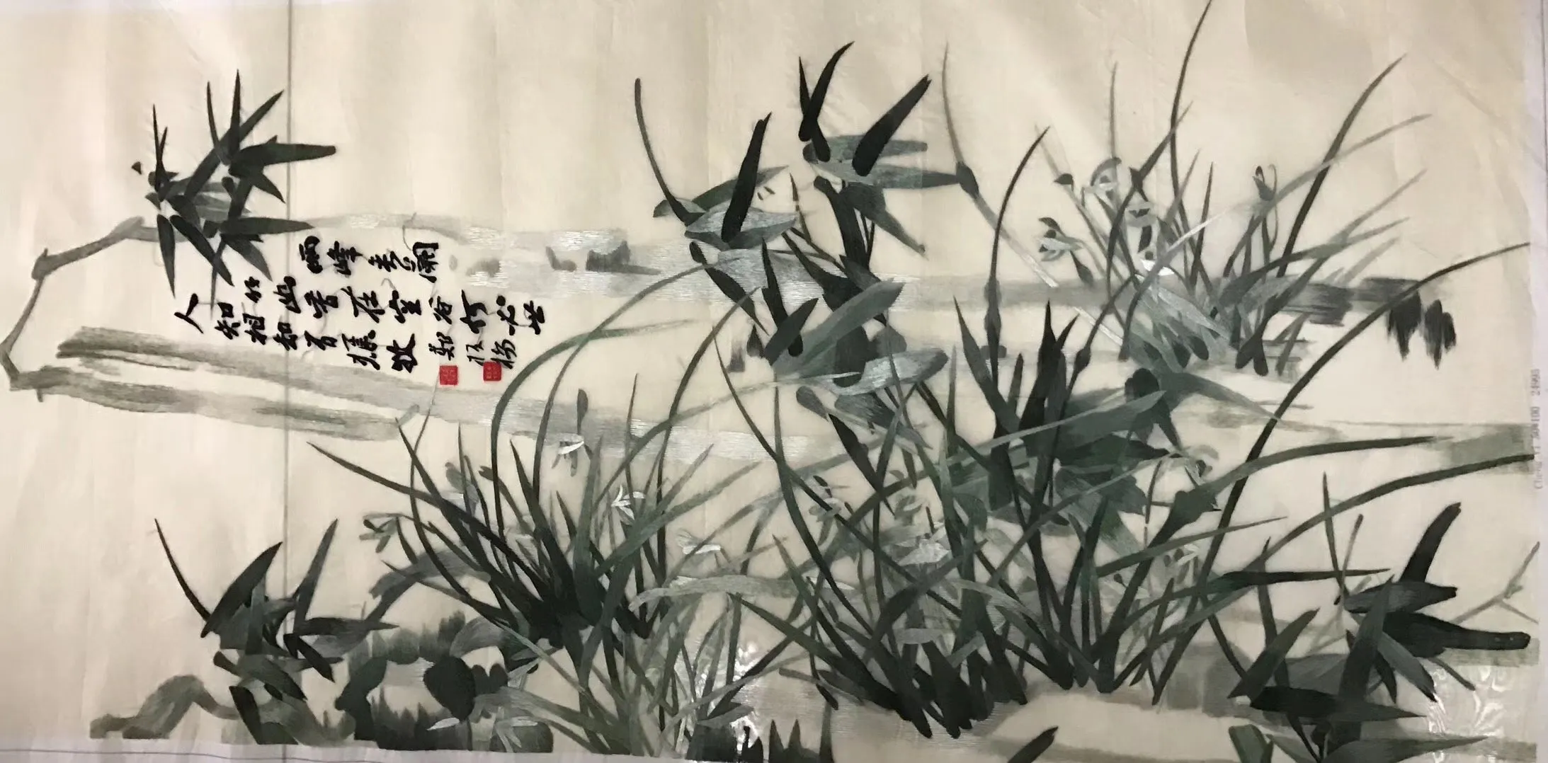 Delicate Hand Suzhou Embroidery Art:birds branch peony bamboo 100cm 3918