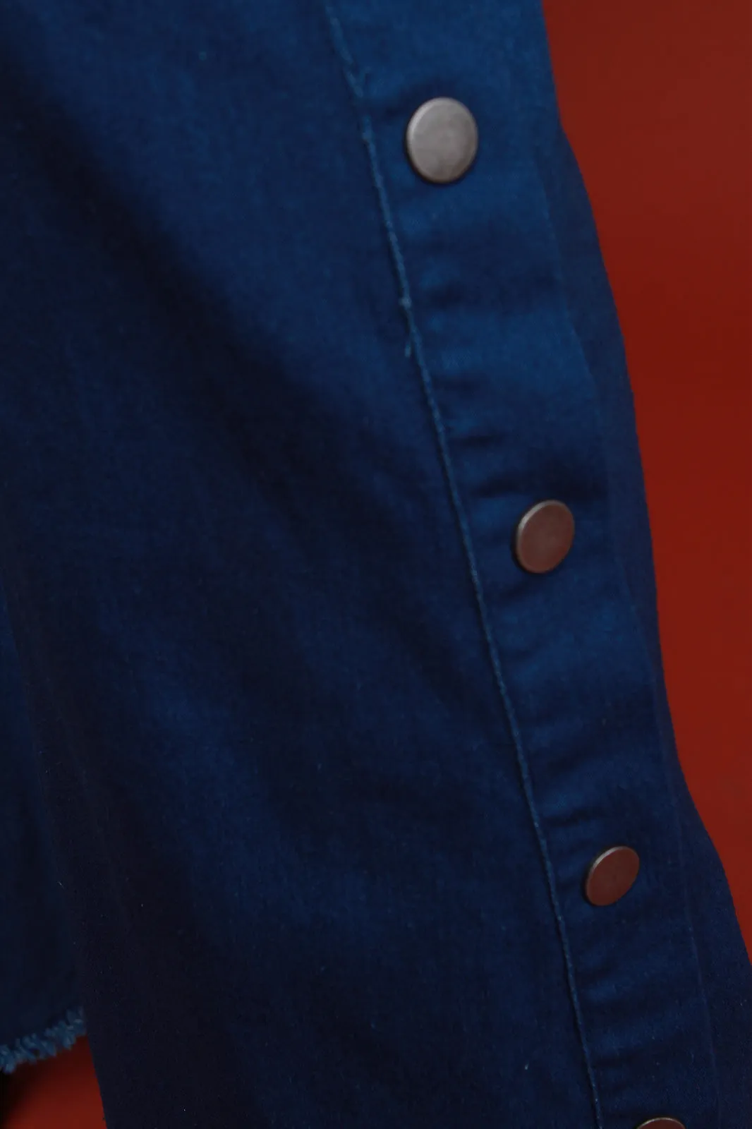 Denim High Waisted Side Snap Buttons Flared Pants