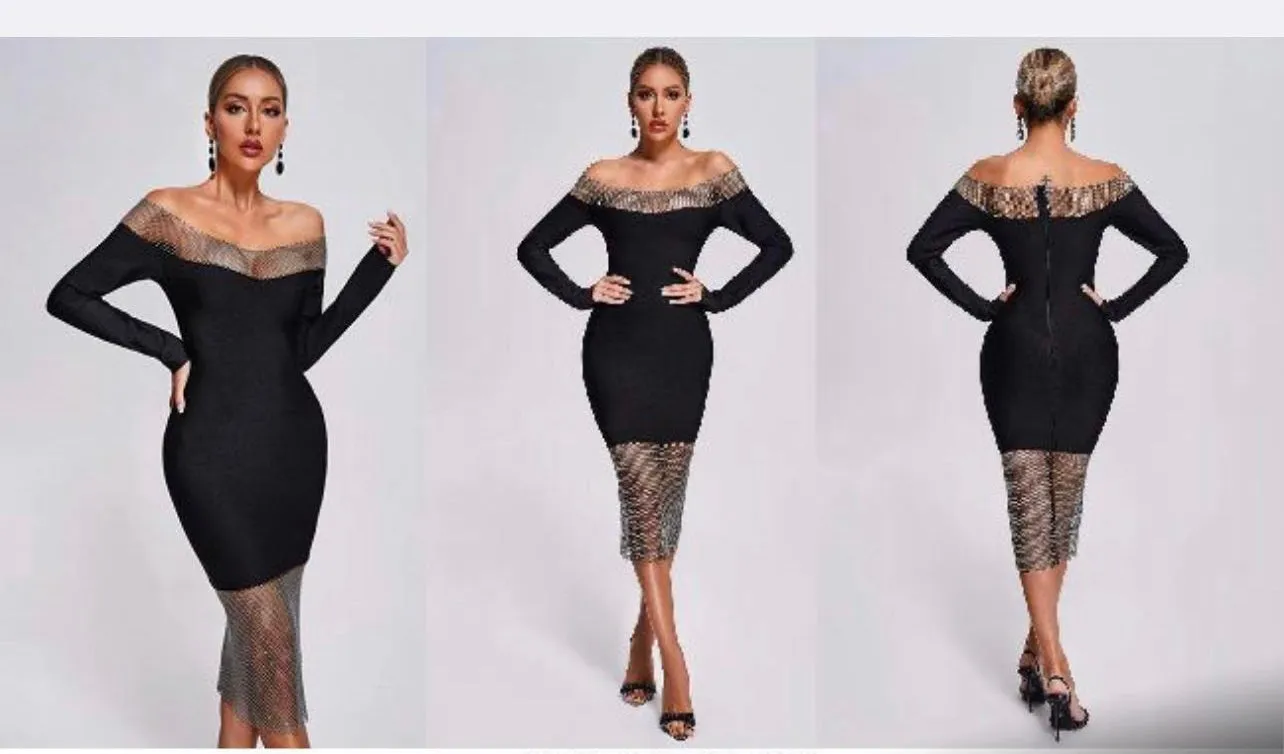 Diamond Black Bandage Rhinestone Dress