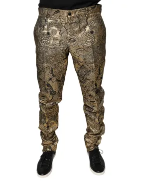 Dolce & Gabbana Gold Floral Jacquard Men Dress Pants
