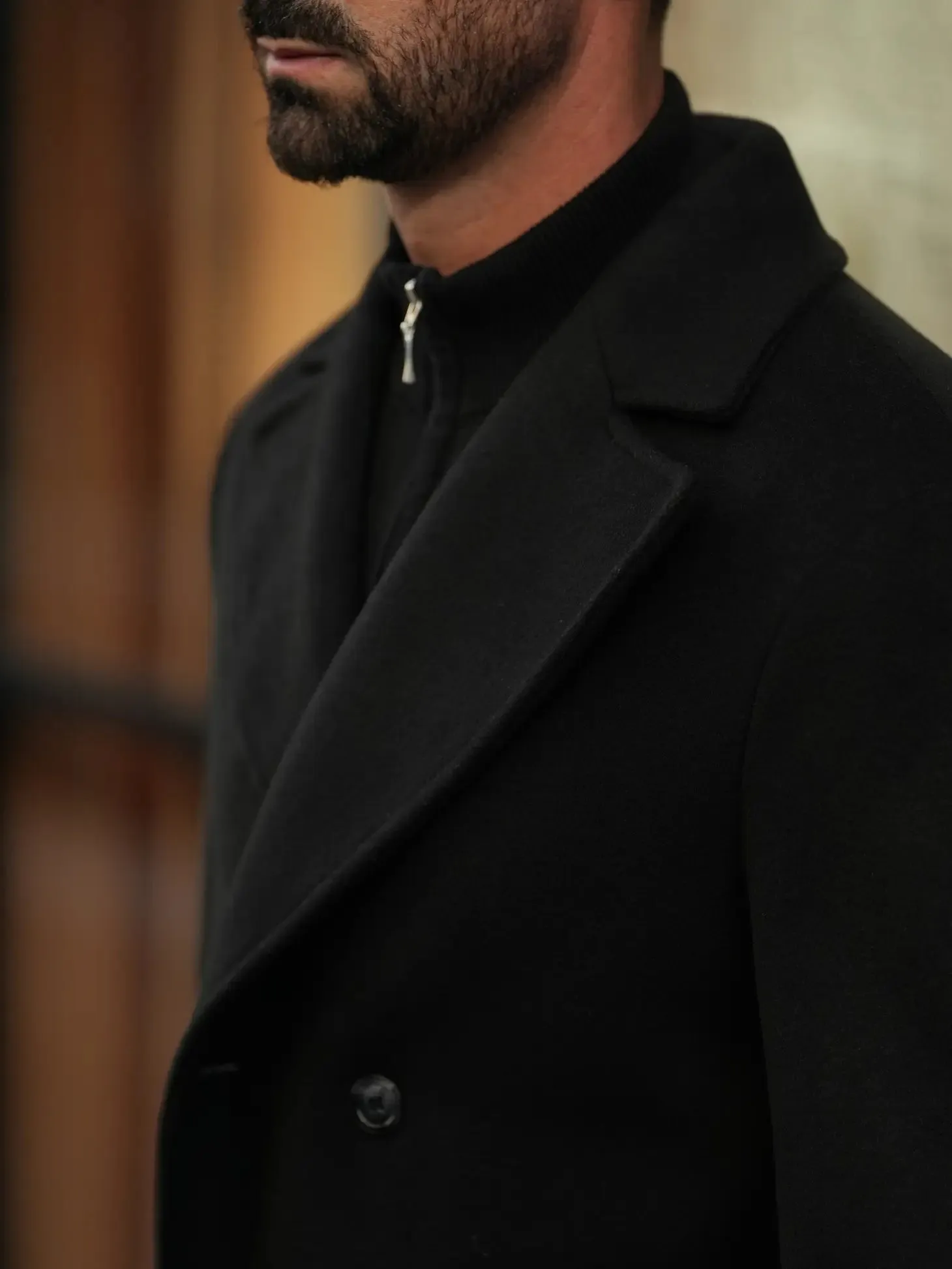 Double Breasted Overcoat Black