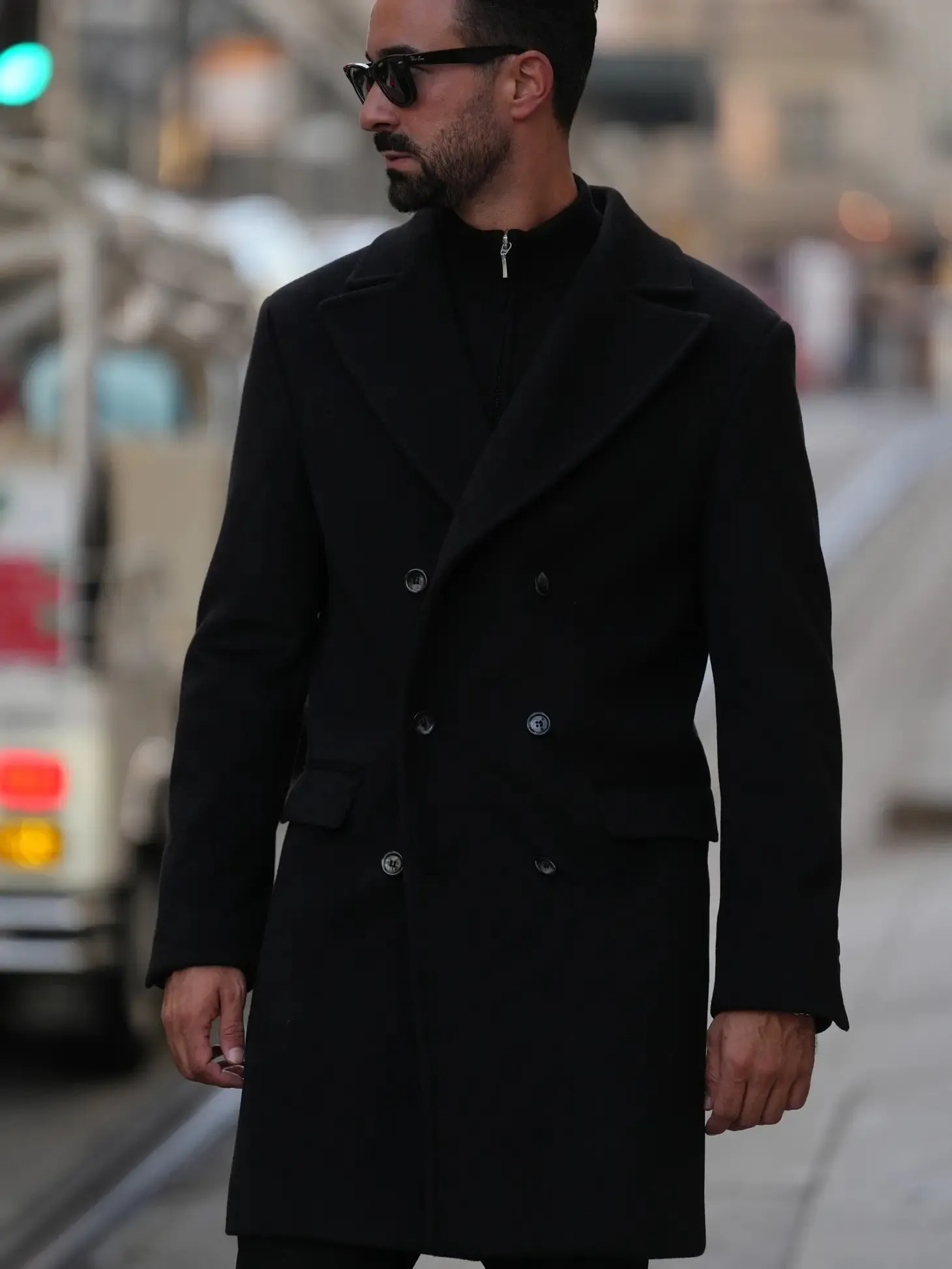 Double Breasted Overcoat Black