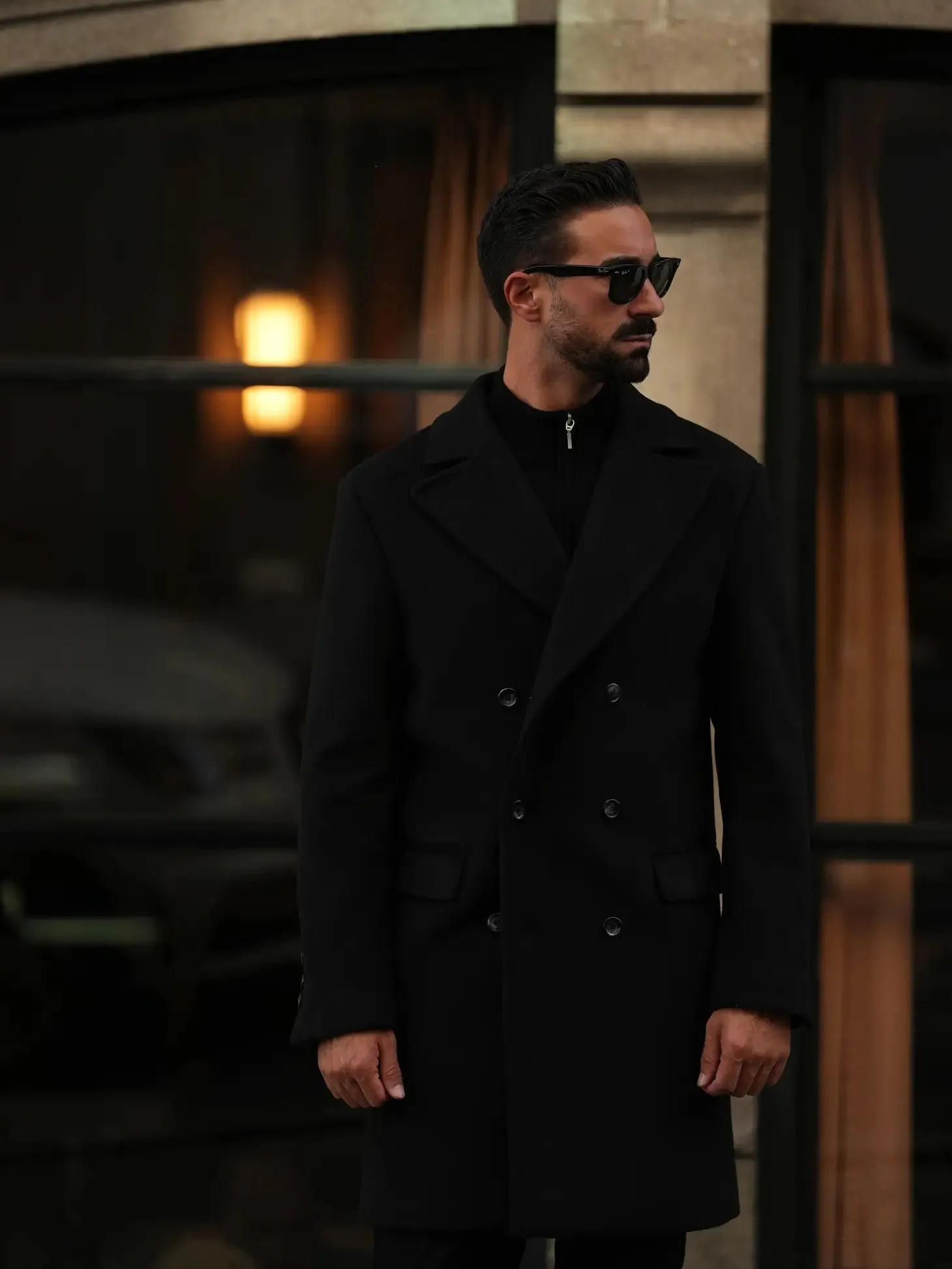 Double Breasted Overcoat Black
