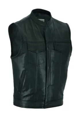 Dream Apparel® Mens Motorcycle CLUB VEST® Cowhide Leather, Zipper Front, Concealed Front Snaps
