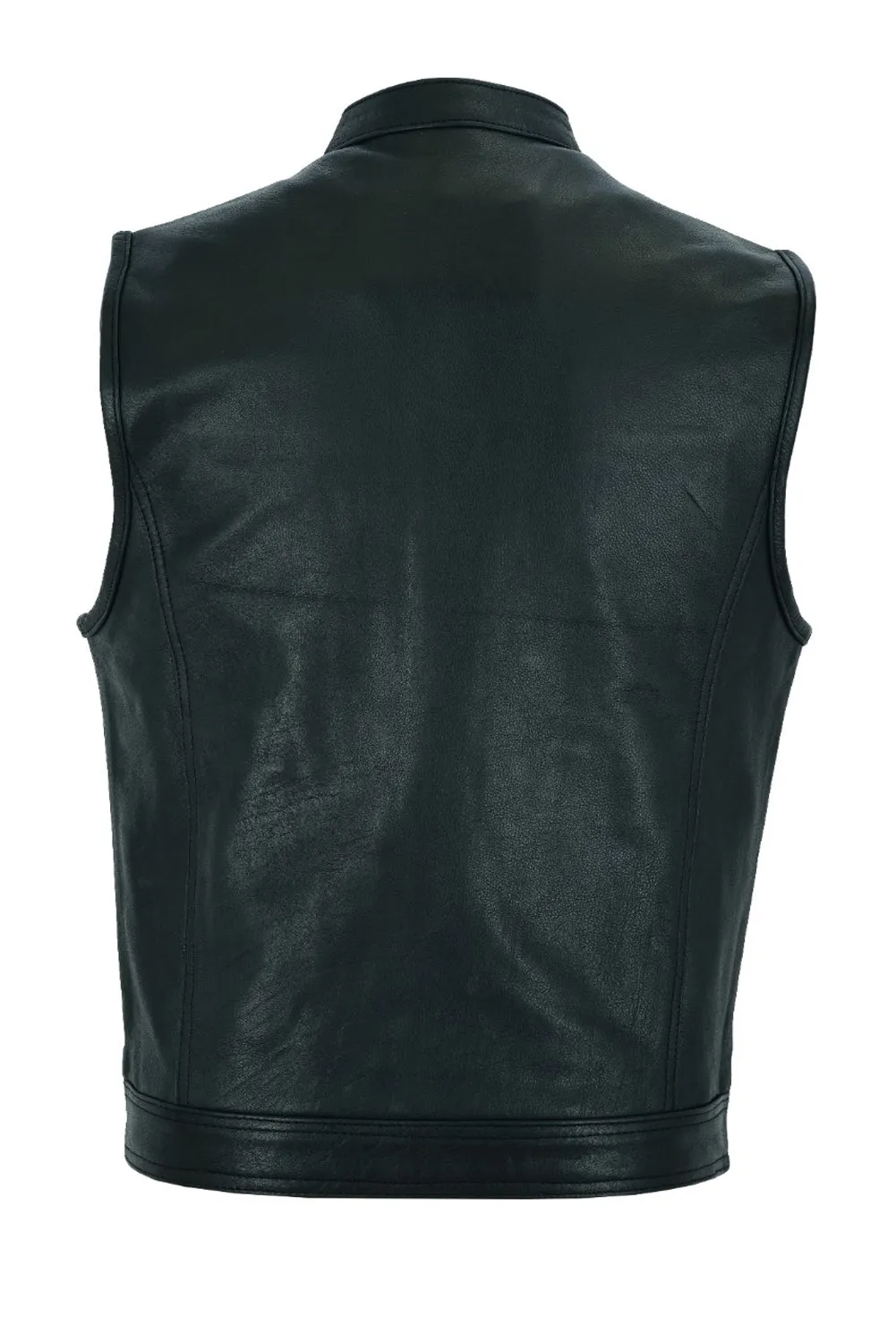 Dream Apparel® Mens Motorcycle CLUB VEST® Cowhide Leather, Zipper Front, Concealed Front Snaps