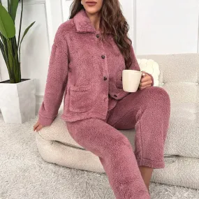 Dual Pocket Flannel Set For Women
