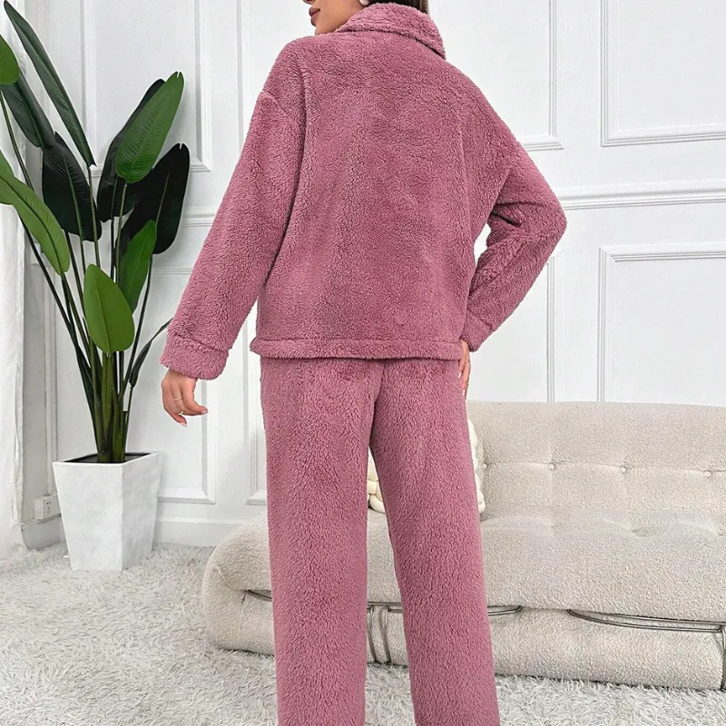 Dual Pocket Flannel Set For Women