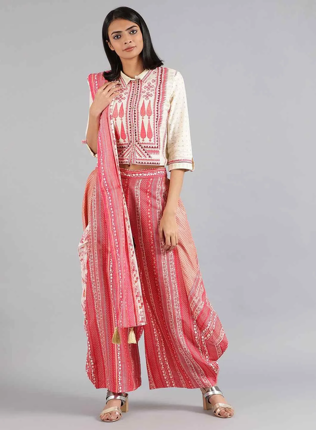 Ecru & Pink Printed Gypsuit