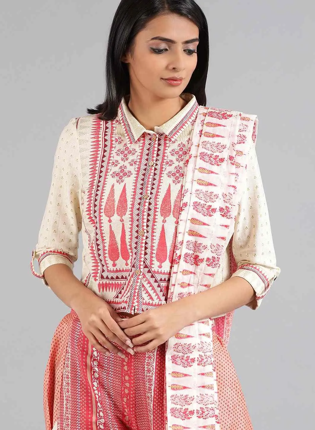 Ecru & Pink Printed Gypsuit