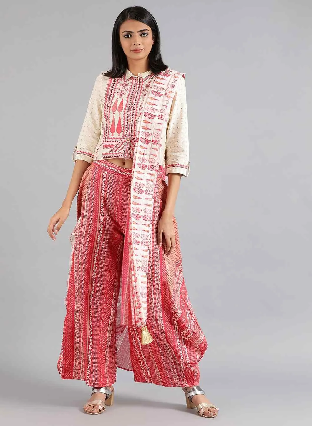 Ecru & Pink Printed Gypsuit