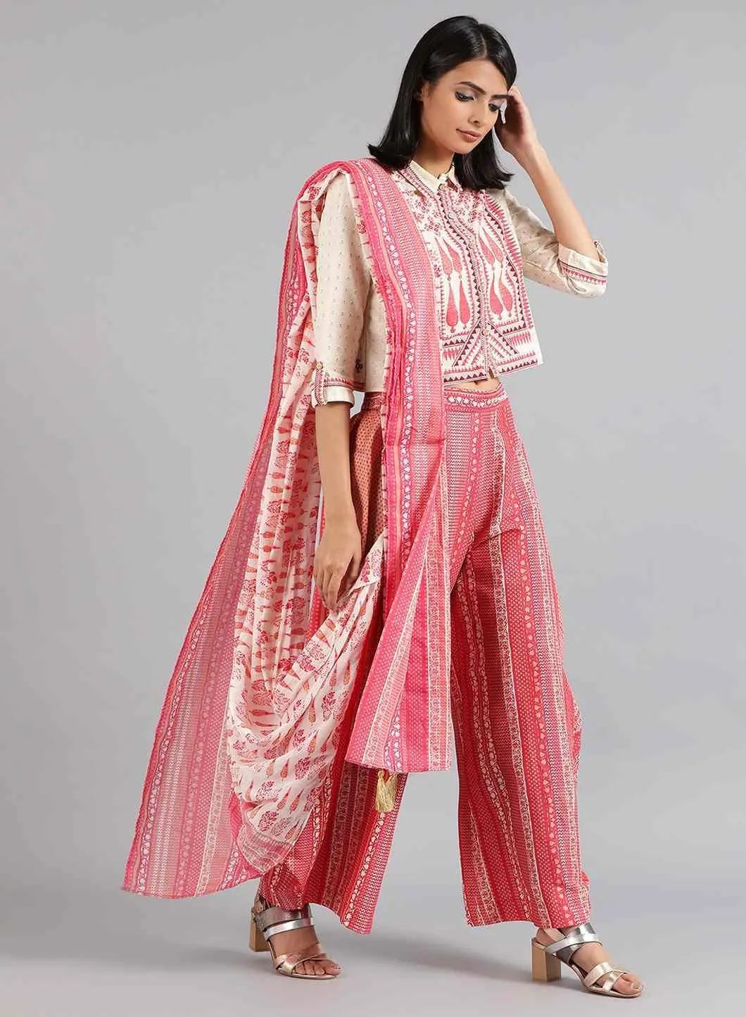 Ecru & Pink Printed Gypsuit