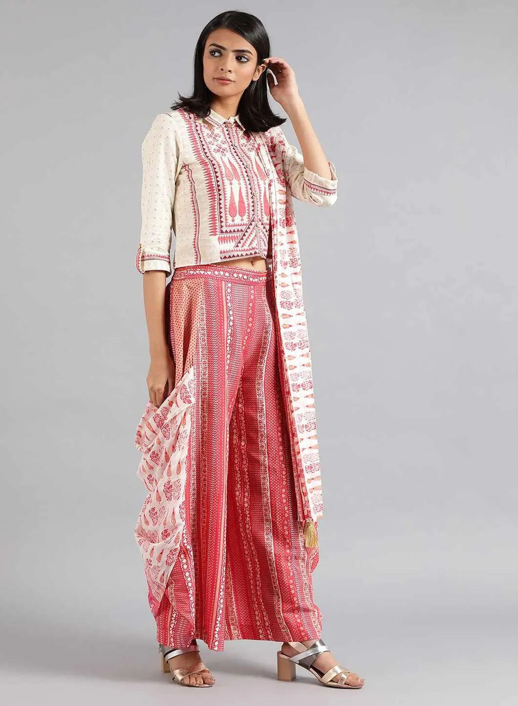 Ecru & Pink Printed Gypsuit