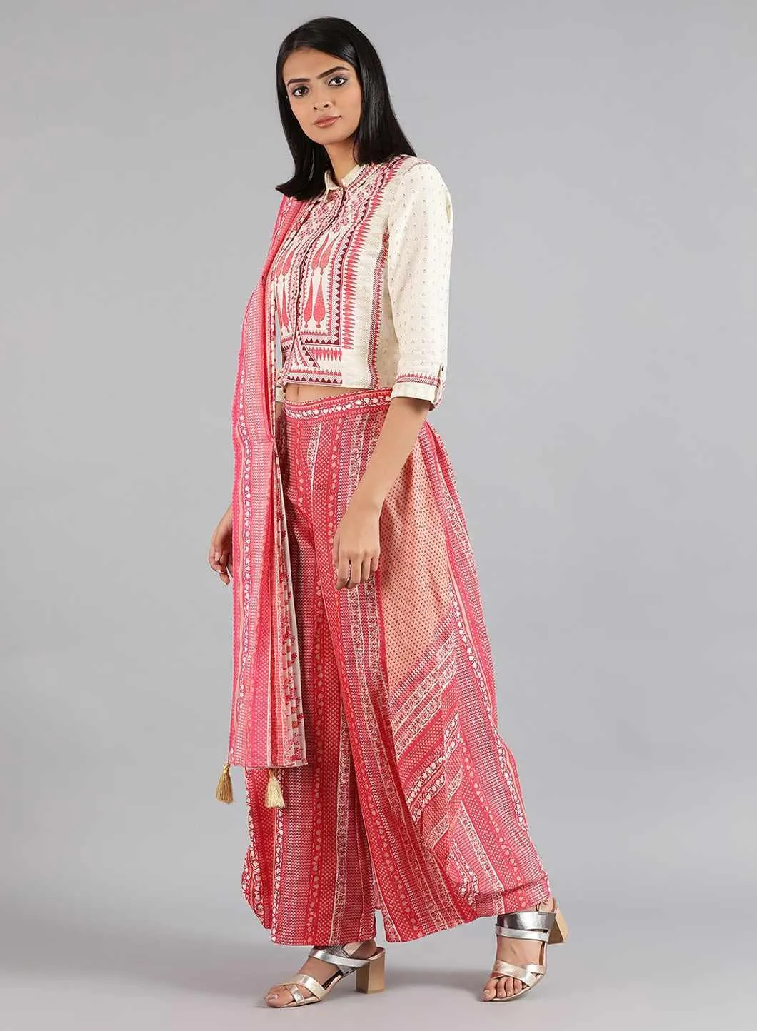 Ecru & Pink Printed Gypsuit