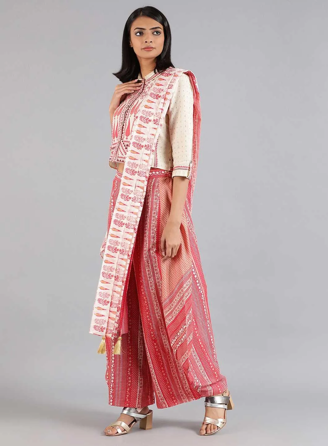 Ecru & Pink Printed Gypsuit