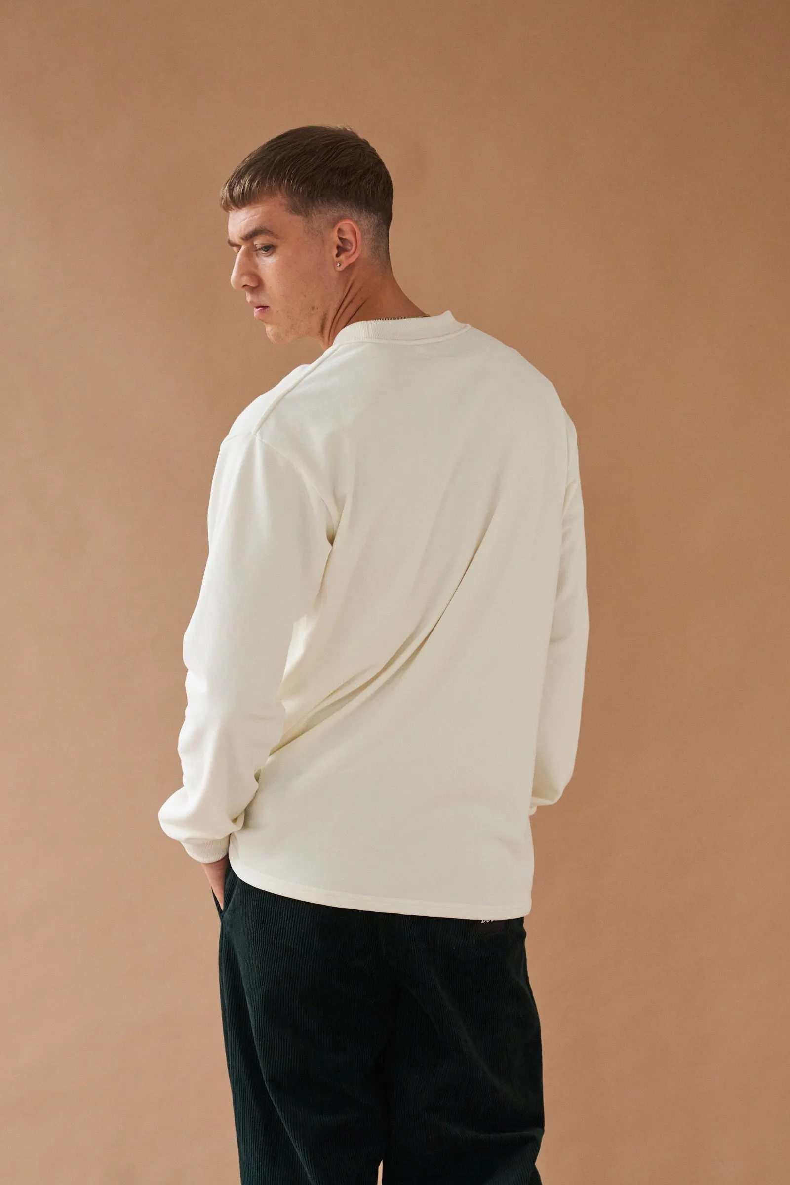 ECRU SCRIPT EMBROIDERED LONGSLEEVE TEE