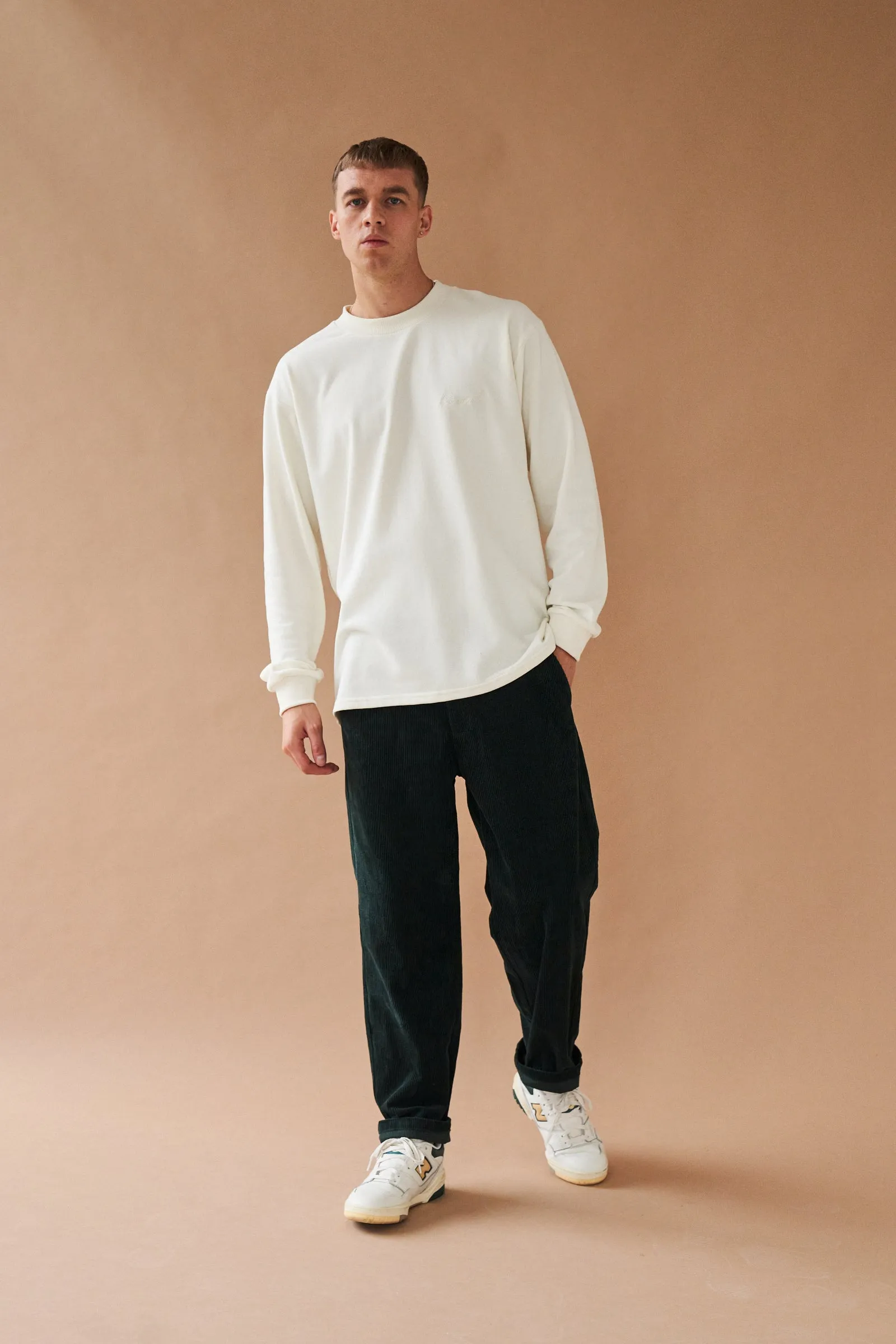 ECRU SCRIPT EMBROIDERED LONGSLEEVE TEE