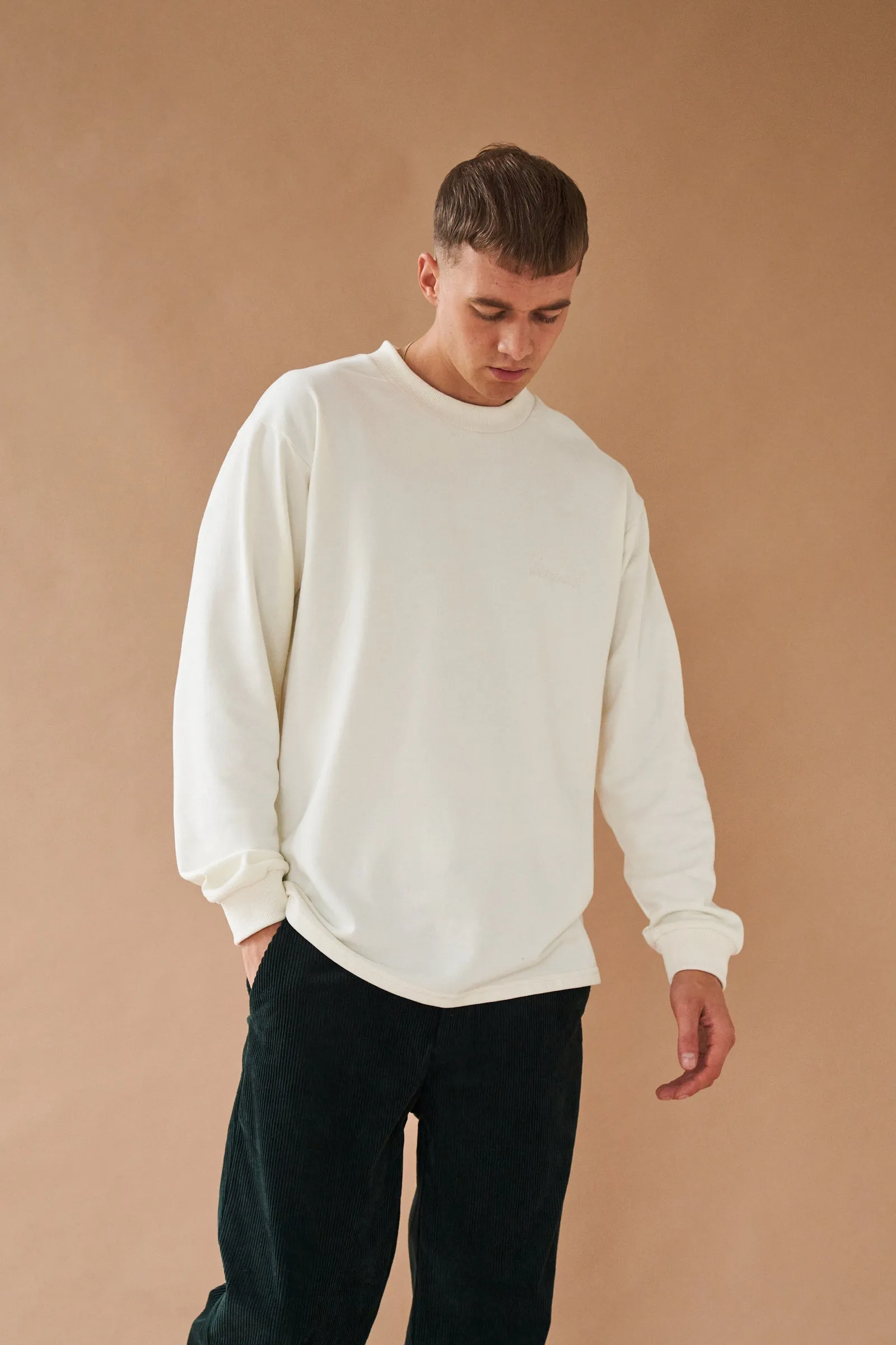 ECRU SCRIPT EMBROIDERED LONGSLEEVE TEE
