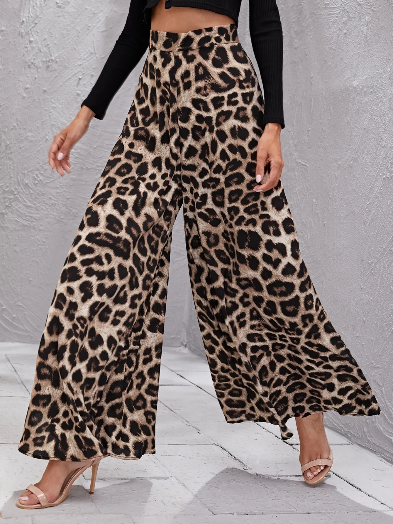 Elegant Leopard Zipper High Waist Long Women Pants