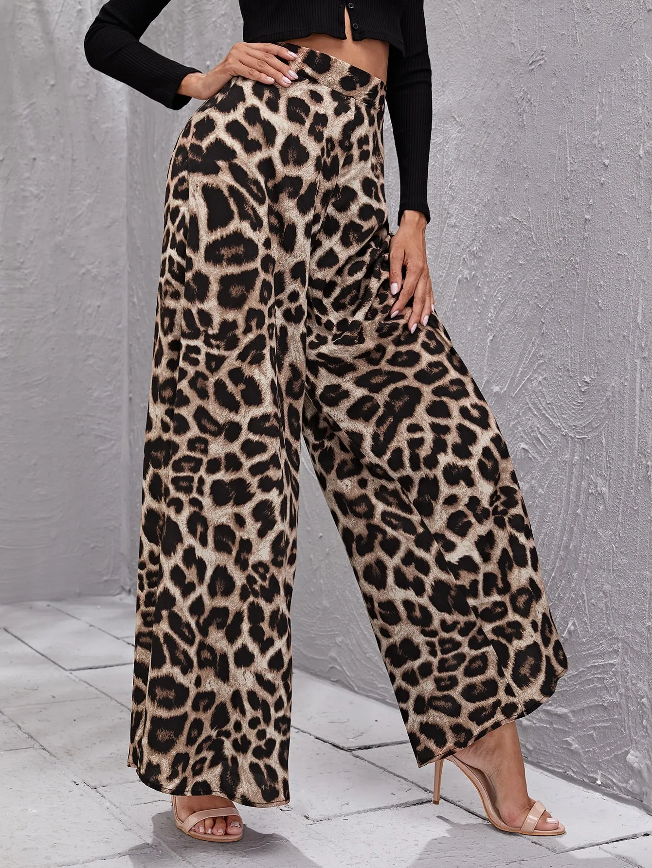Elegant Leopard Zipper High Waist Long Women Pants