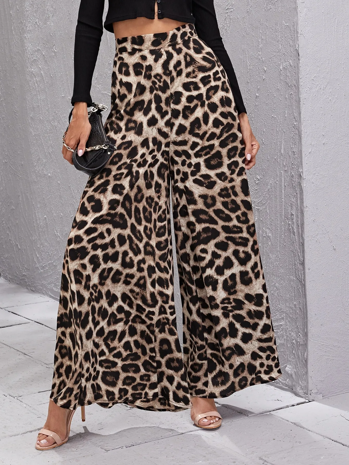 Elegant Leopard Zipper High Waist Long Women Pants
