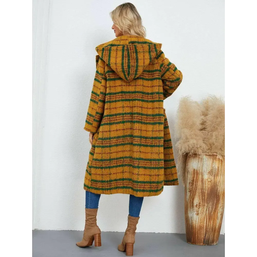 Elevate Your Wardrobe with the Elegant Plaid Hooded Coat in Luxury Fashion