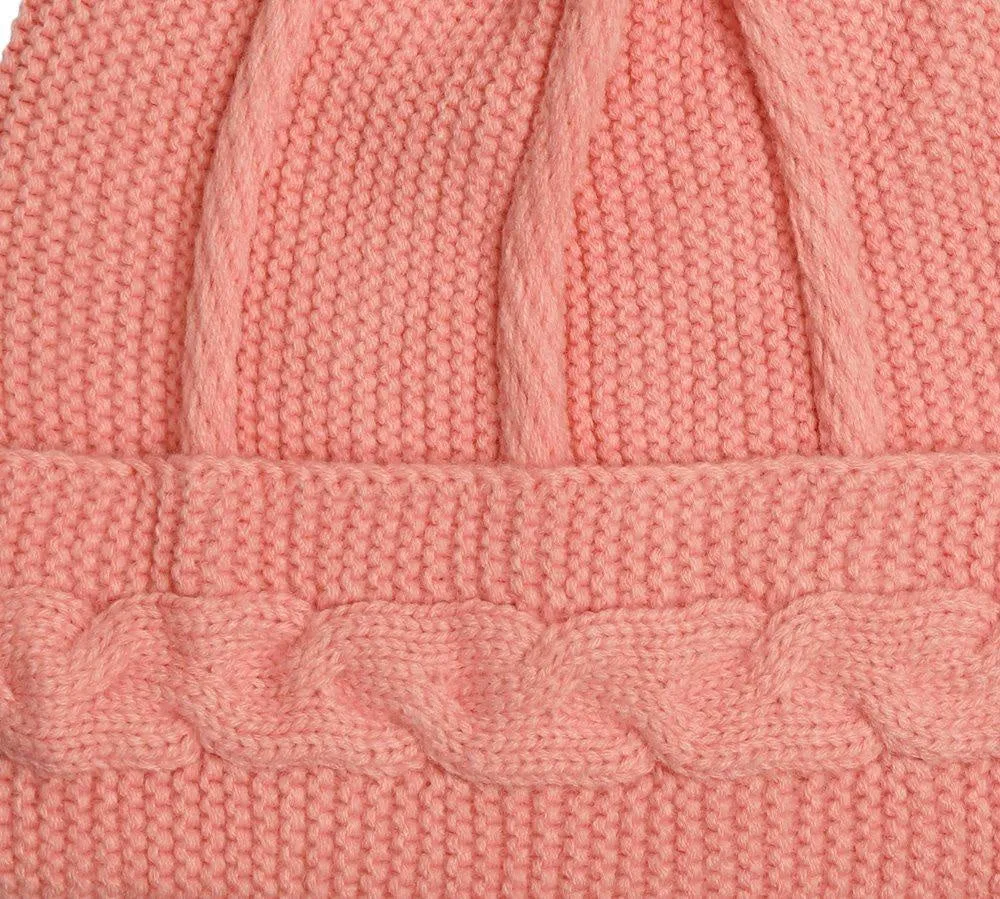 FabSeasons Acrylic Pink Woolen Winter skull cap for Girls & Women