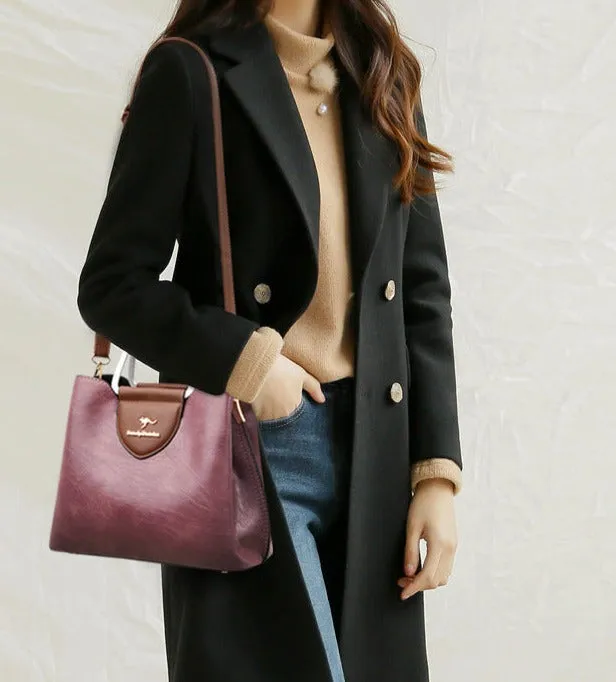 Fashionable genuine leather kangaroo bag for women new autumn and winter large capacity women's bag soft leather mother's handbag for women