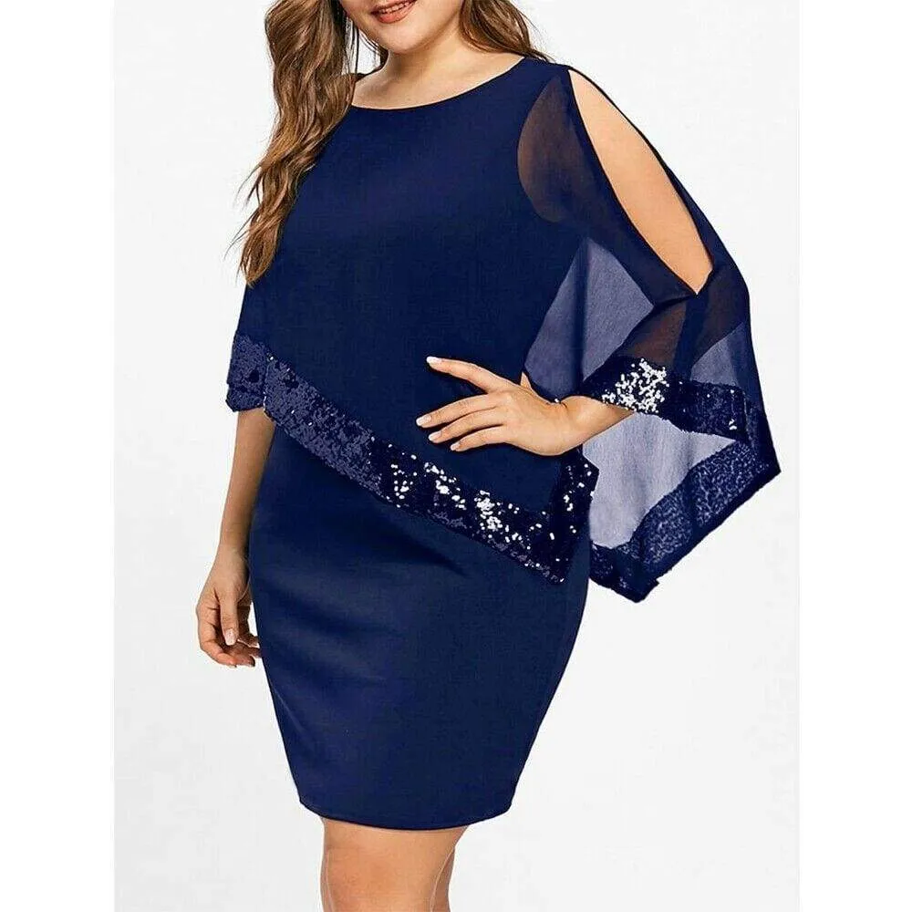 FashionSierra - Plus Size Elegant Women Business Office Dress Casual Ladies Formal Bodycon Shawl Tunic Sheath Sequin Pencil Dresses
