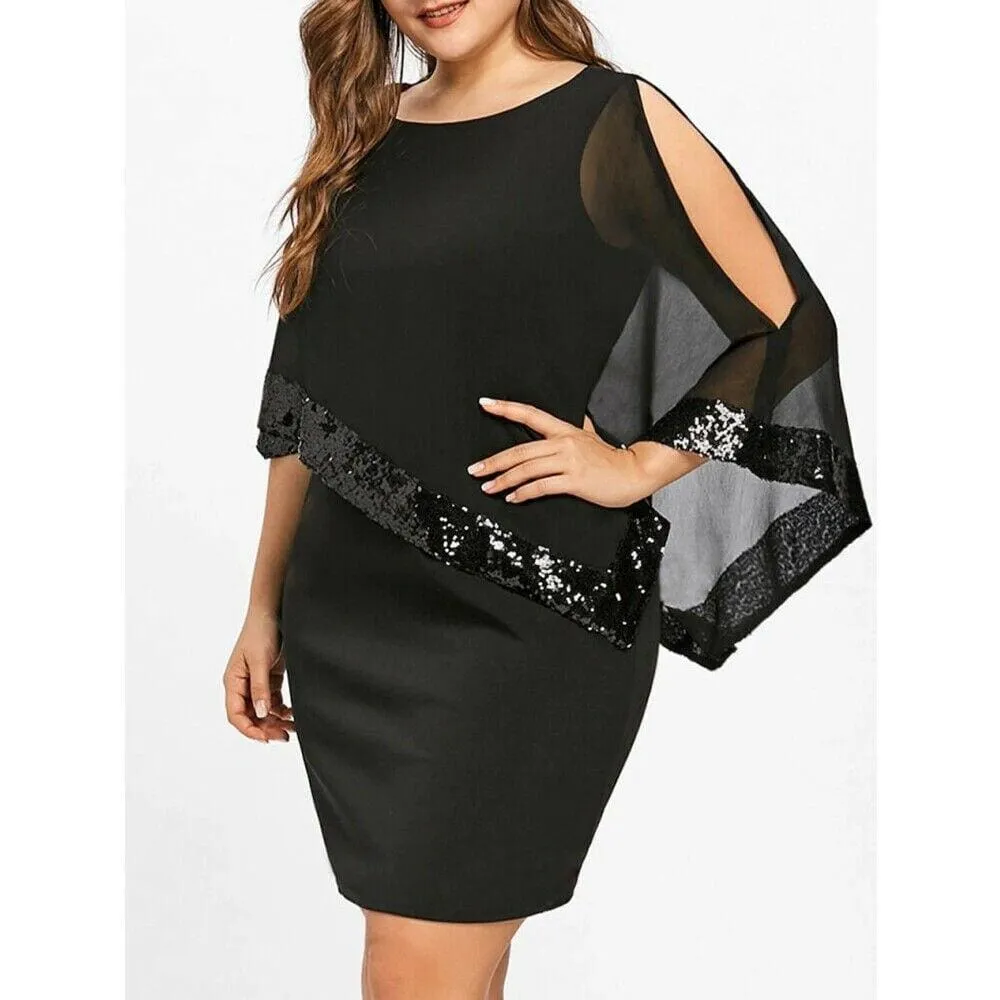 FashionSierra - Plus Size Elegant Women Business Office Dress Casual Ladies Formal Bodycon Shawl Tunic Sheath Sequin Pencil Dresses