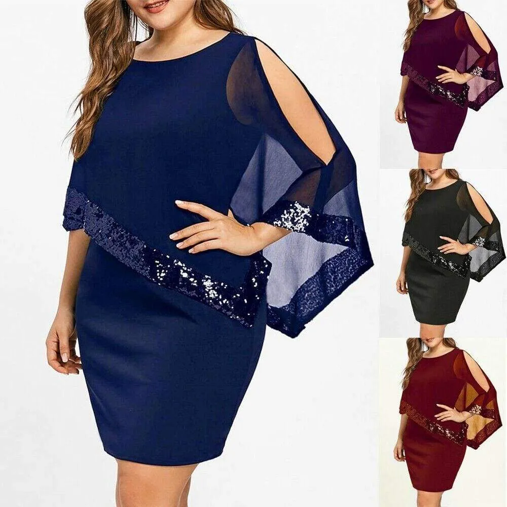 FashionSierra - Plus Size Elegant Women Business Office Dress Casual Ladies Formal Bodycon Shawl Tunic Sheath Sequin Pencil Dresses