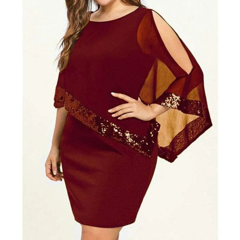 FashionSierra - Plus Size Elegant Women Business Office Dress Casual Ladies Formal Bodycon Shawl Tunic Sheath Sequin Pencil Dresses