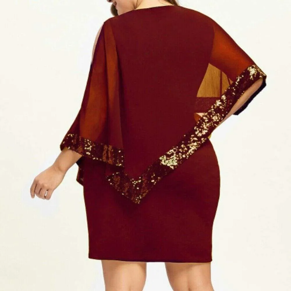 FashionSierra - Plus Size Elegant Women Business Office Dress Casual Ladies Formal Bodycon Shawl Tunic Sheath Sequin Pencil Dresses