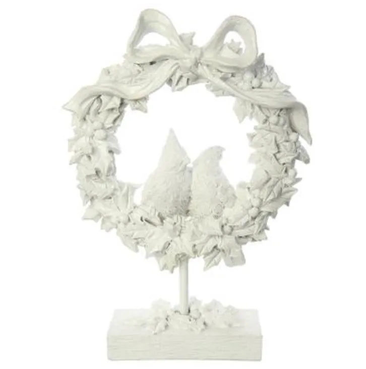 Glittered Bird Holly Wreath on Stand