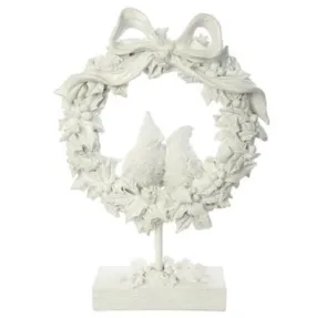 Glittered Bird Holly Wreath on Stand