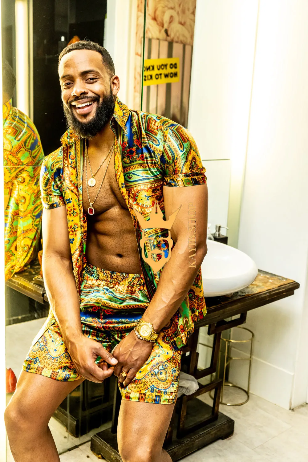 Gold Barocco Silk Set 2pcs - Elevate your wardrobe with luxury and sophistication - Crafted from pure silk.