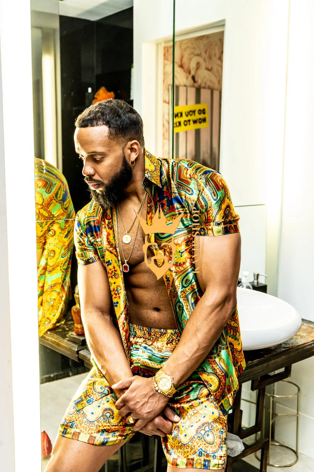 Gold Barocco Silk Set 2pcs - Elevate your wardrobe with luxury and sophistication - Crafted from pure silk.