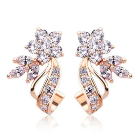 Gold Color with Flower Shape AAA Zircon Stud Earrings