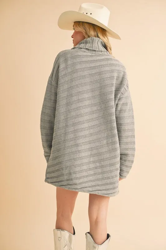Gray Asymmetrical Side Slit Turtleneck Sweater