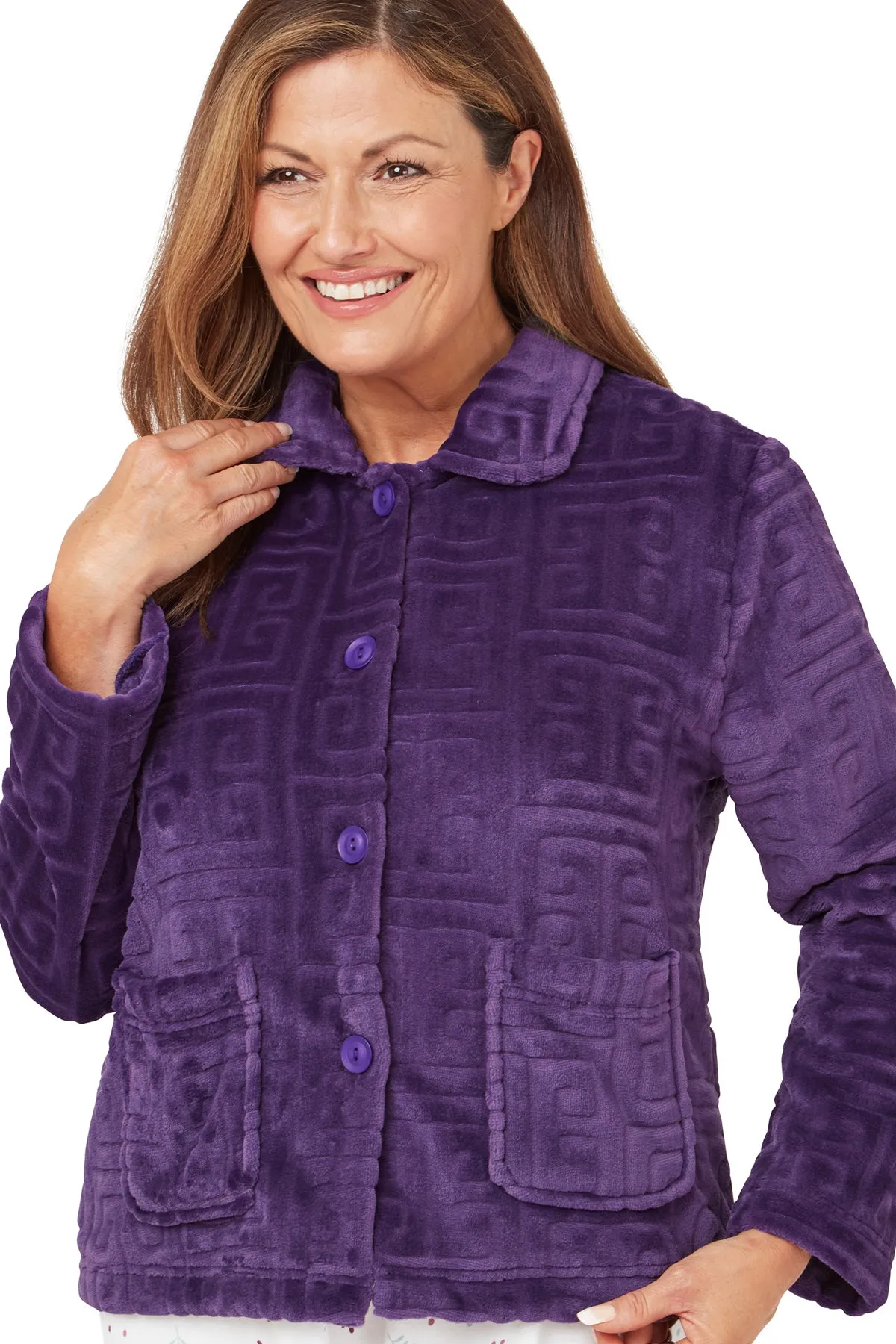 Greek Key  Embossed Fleece Bed Jacket