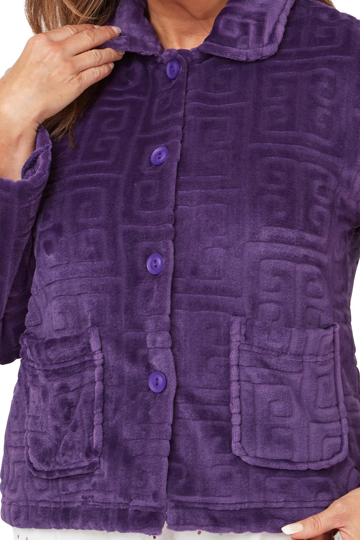 Greek Key  Embossed Fleece Bed Jacket