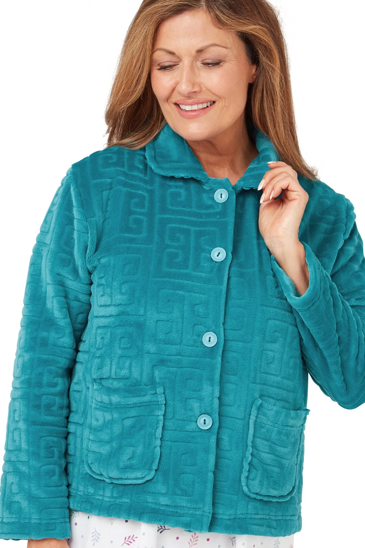 Greek Key  Embossed Fleece Bed Jacket