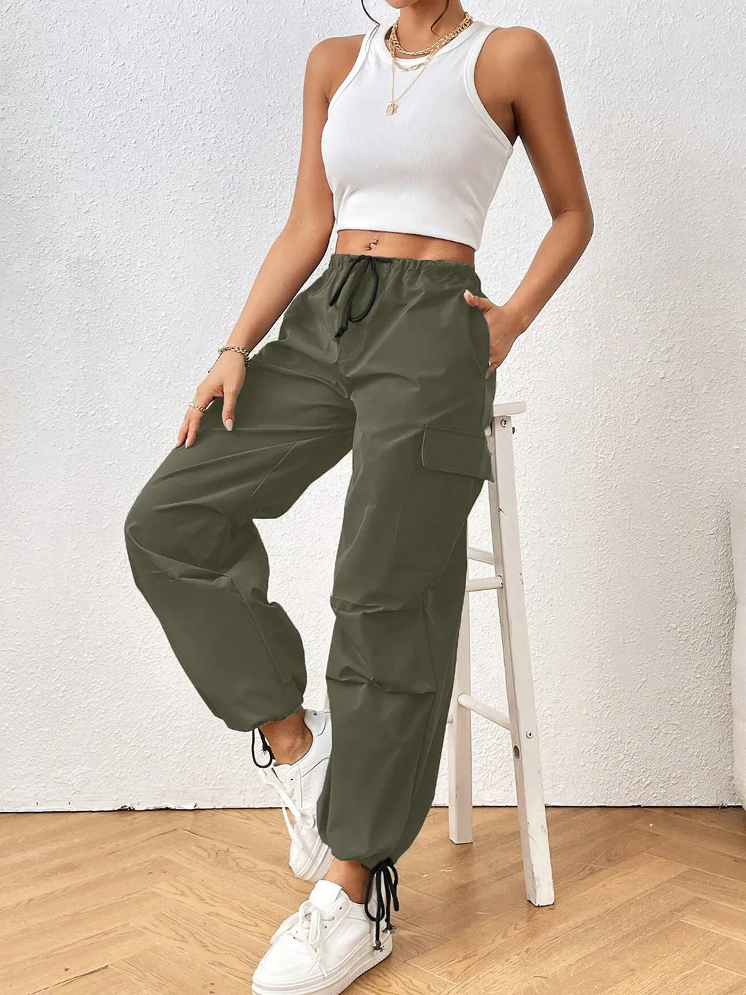 Green HighRise Drawstring Joggers