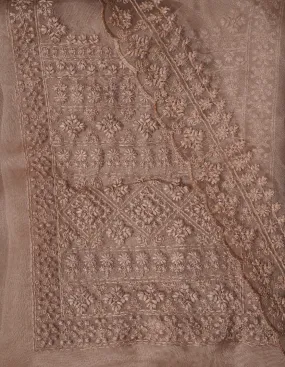 Grey Thread Embroidered Organza Dress Material with Dupatta
