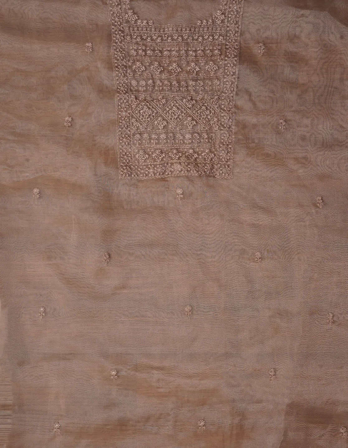 Grey Thread Embroidered Organza Dress Material with Dupatta
